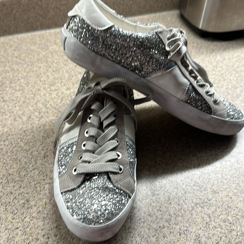 Sam Edelman Baylee sneakers 7.5 like brand new glitter intentional distressing